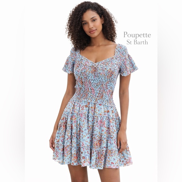 Poupette St. Barth Dresses & Skirts - Poupette St Barth Soledad Mini Dress Medium Sky Blue Murrina Smocked